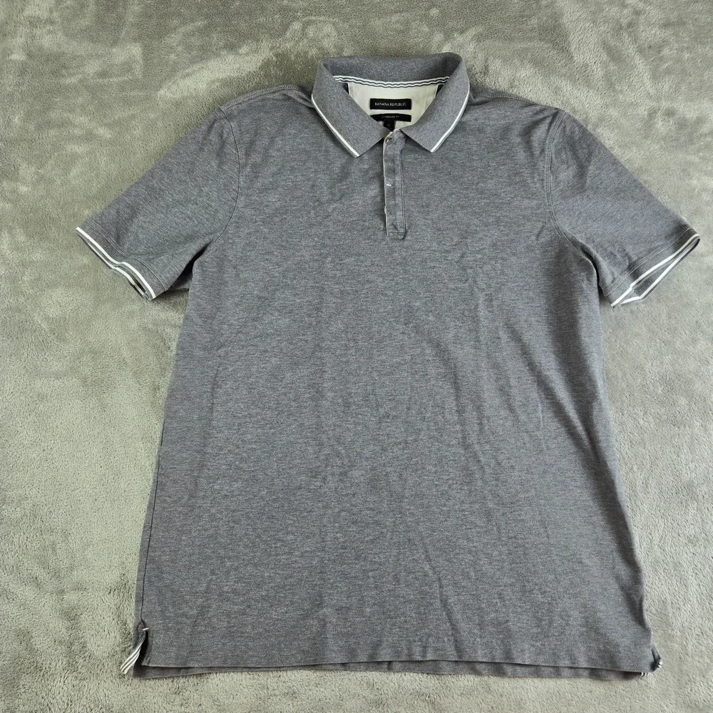 Banana Republic Polo Shirt Mens XL Gray Standard Fit Short Sleeve Casual Rugby